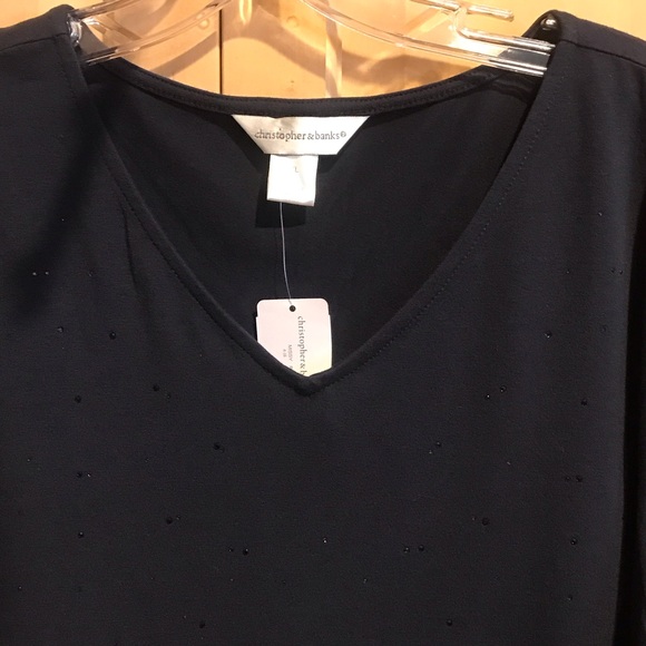 New Christopher & Banks Dark Navy Short Sleeve Top - Picture 3 of 6